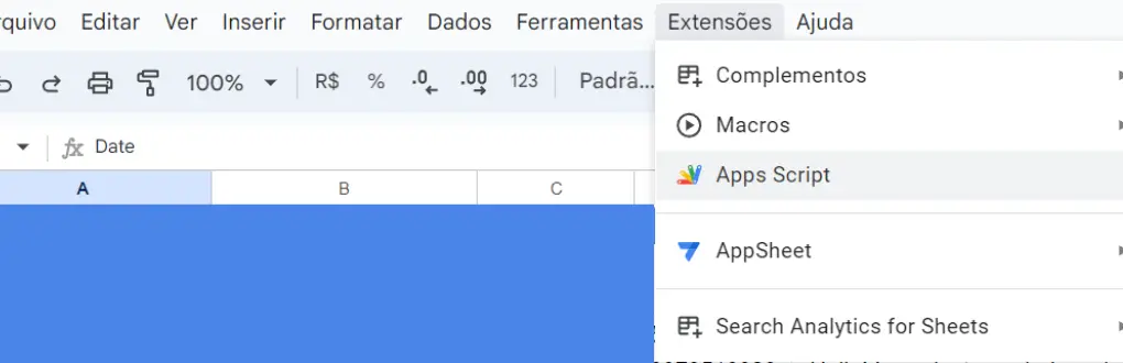 editor de scripts do app google sheets 1